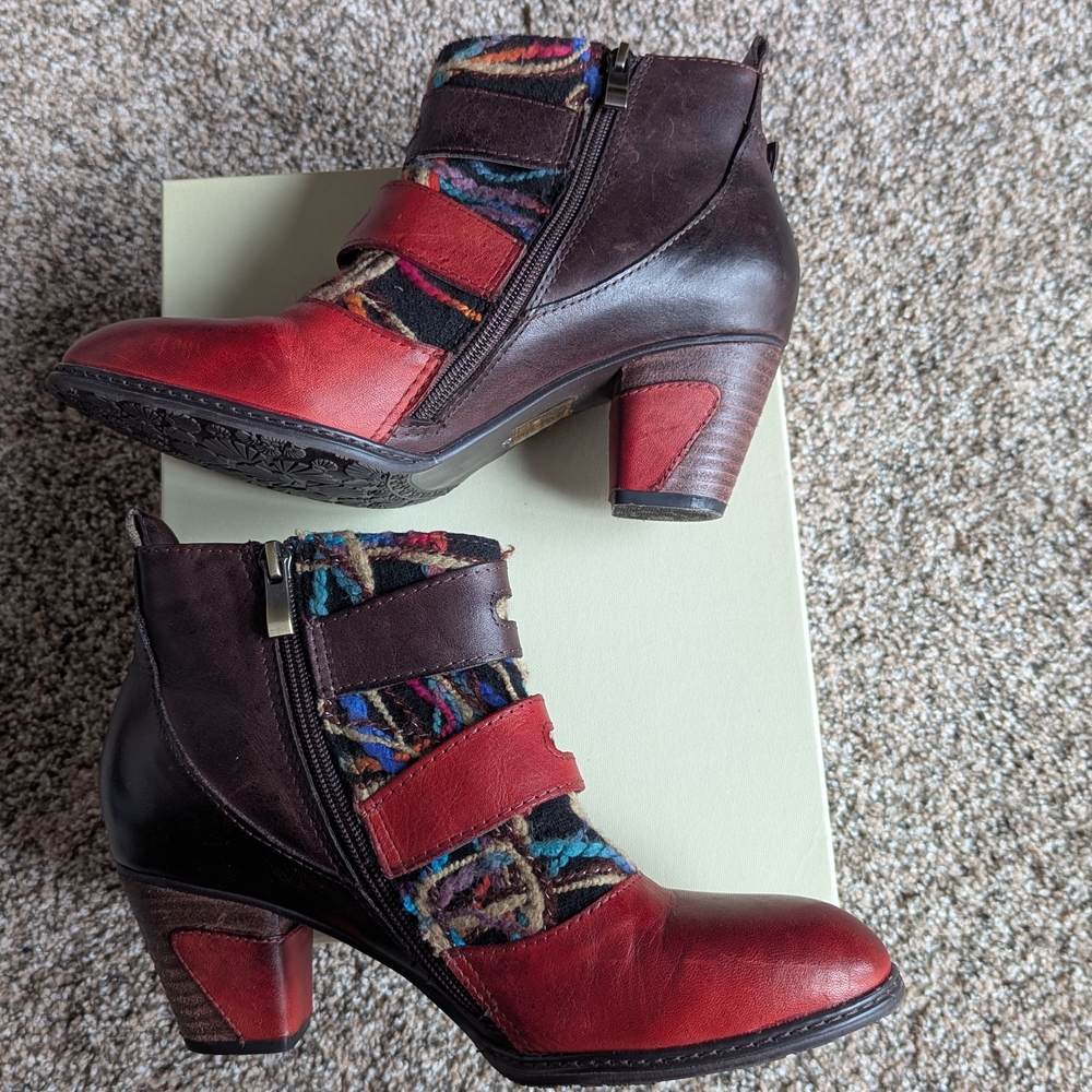 Spring Step Red Multicolor Ankle Boots - Picture 7 of 10